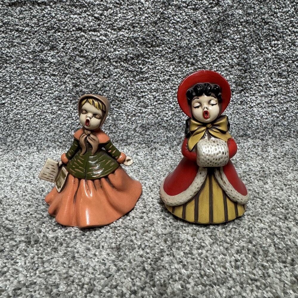 Vintage Holland Mold Christmas Caroler Girl Figurines Hand Painted Ceramic Lot 2